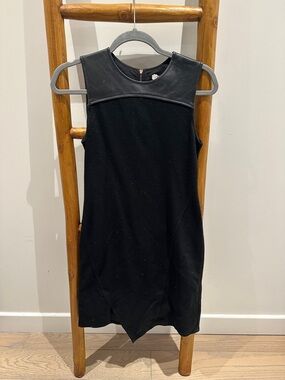 Derek Lam 10 Crosby Black Sleeveless A-Line Dress Wool and Leather